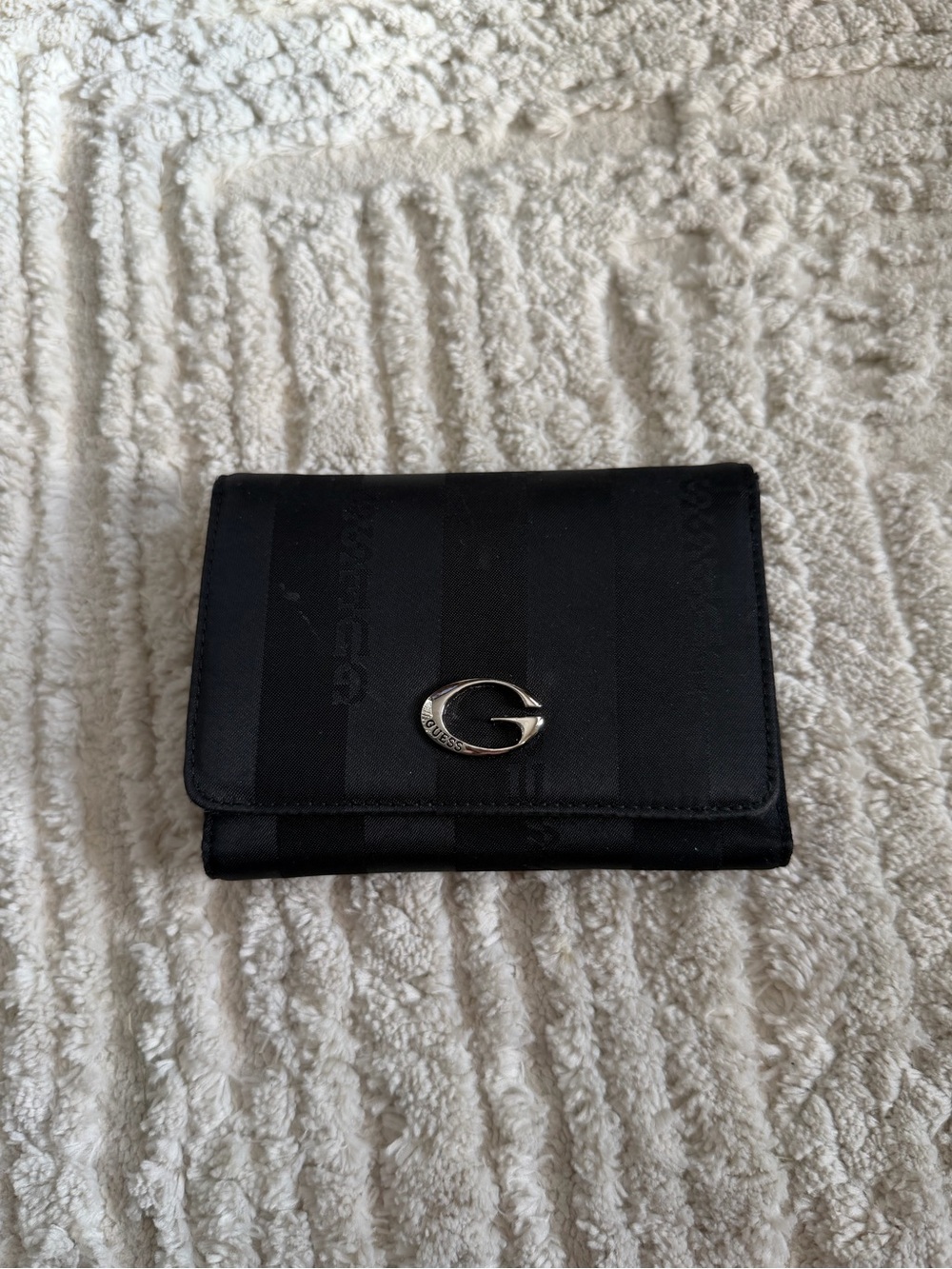 GUESS Black Women's Trifold Wallet with Silver Accent